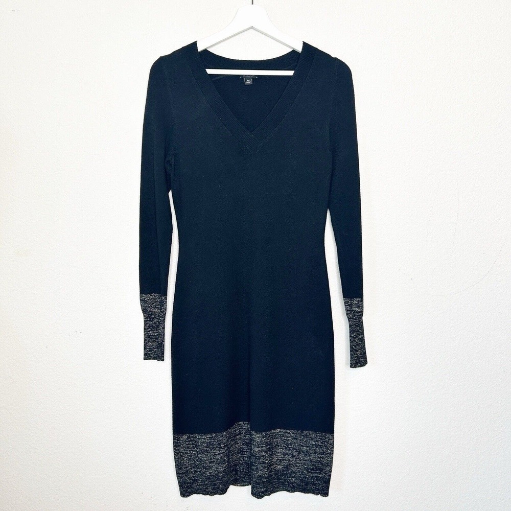 Ann Taylor Metallic Sparkle Black Wool Blend Sweater Dress XS